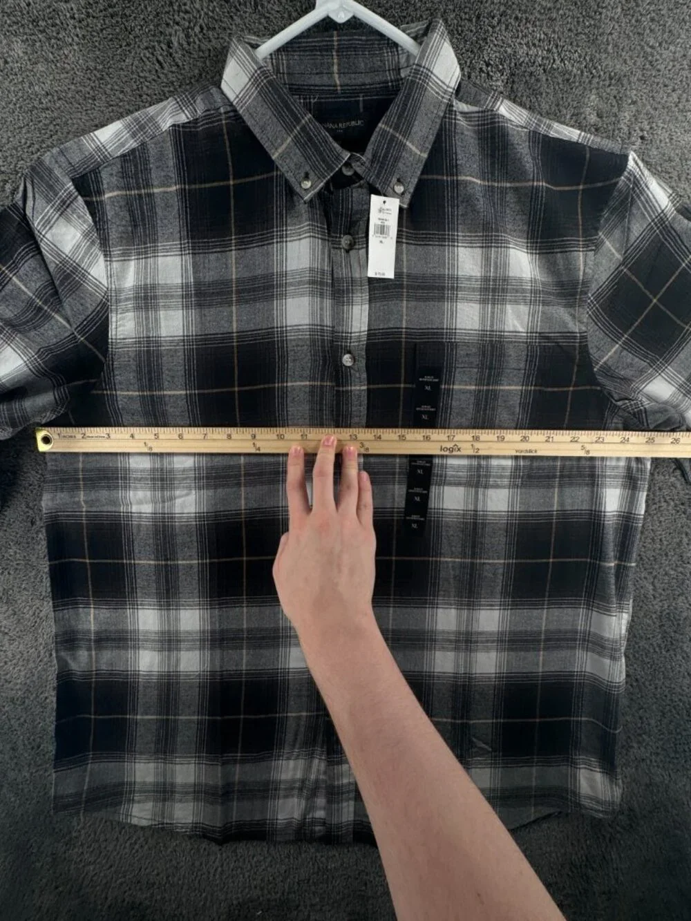 NWT Banana Republic Flannel Button Up Black Check Men Soft $70 XL Slim Untucked